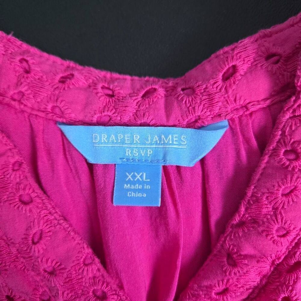 Draper James Womens Eyelet Ruffle Top Sz XXL Pink Sleeveless Boho Peasant Preppy - Picture 4 of 7